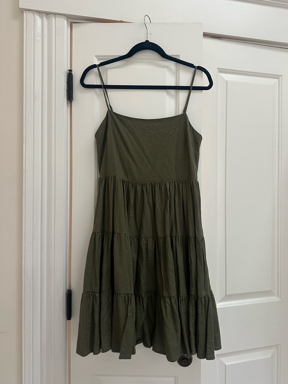 Banana Republic Linen square neck Tiered Spaghetti-Strap Dress mini dress